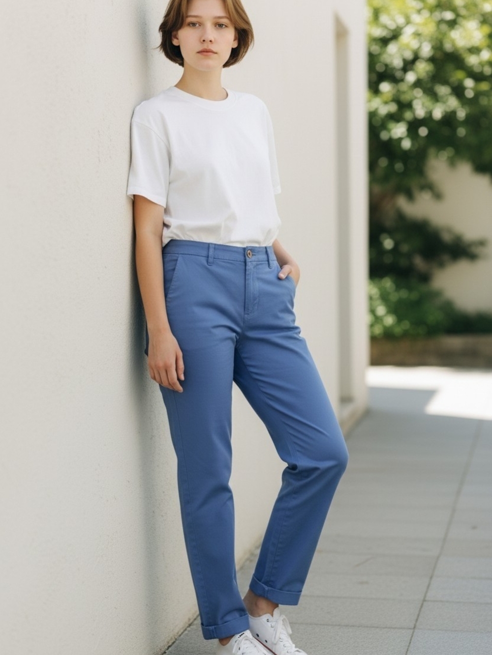 Talbots Blue Button-Front Chino Pants